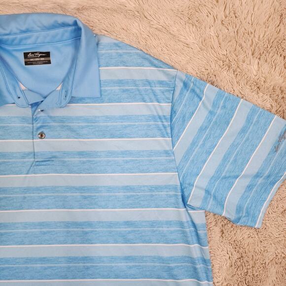 Mens Greg Norman Golf Polo Short Sleeve Blue Striped Shirt Size XXL - Picture 2 of 7